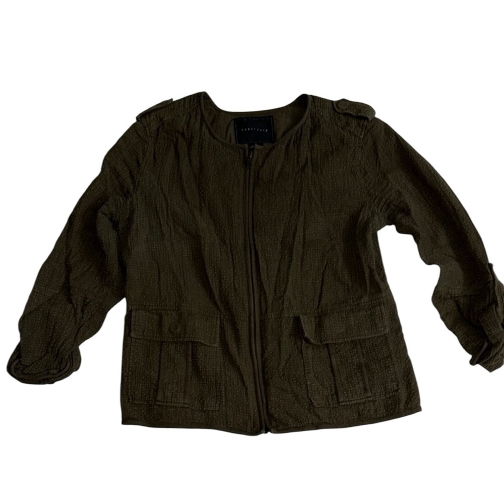 Sanctuary Cotton Utility Jacket Green Lightweight Full Zip Ramie Cotton Size S